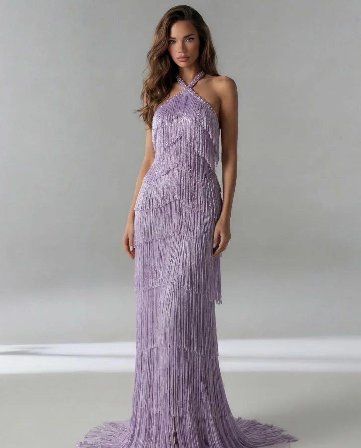 Halter Neck Strapless Sleeveless Long Mermaid Prom Dress With Beading And Tassels | YK1029 Wellcucu