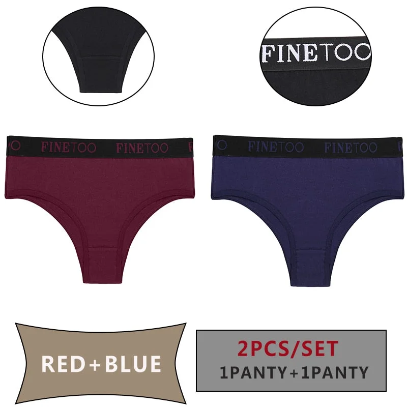 FINETOO 2PCS/Set Women Cotton Panties Sexy Letter Underwear Panty Thong Low Waisted 1Panty+1G-string Brief Tanga Lingerie Femme