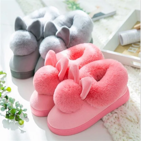 Fashion Women's Winter Cute Rabbit Warm Non-Slip Cotton Slippers Winter Shoes Indoor Outdoor