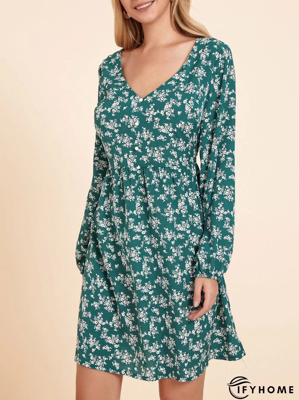 Green Floral Holiday Weaving Dress | IFYHOME