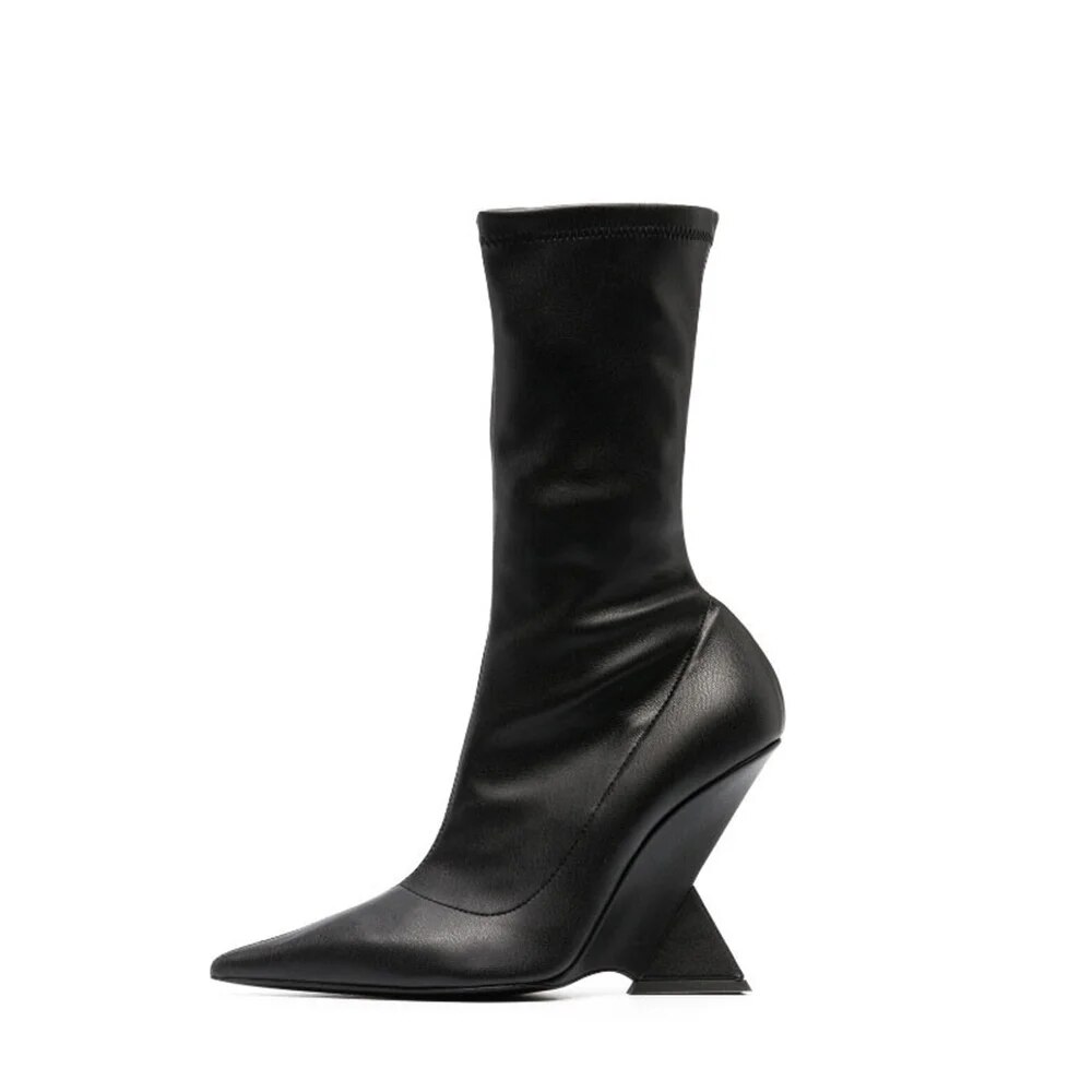 Women's Pointed Toe Special-shaped High-Heeled Boots Elastic Patent Leather Over-the-knee Thigh Boots 43