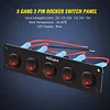 Nilight 5 Gang 3 Pin Rocker Switch Panel Waterproof On Off 12V Red Toggle for Cars Trucks Boats