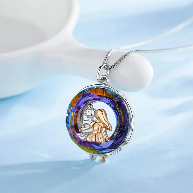 S925 - You are Not Alone Whether It is Laughing or Crying Circle Crystal Sister Necklace