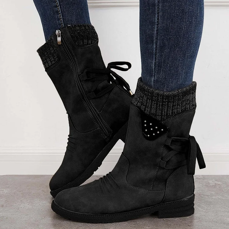 Waterproof Suede Block Heel Ankle Boots Side Zipper Booties