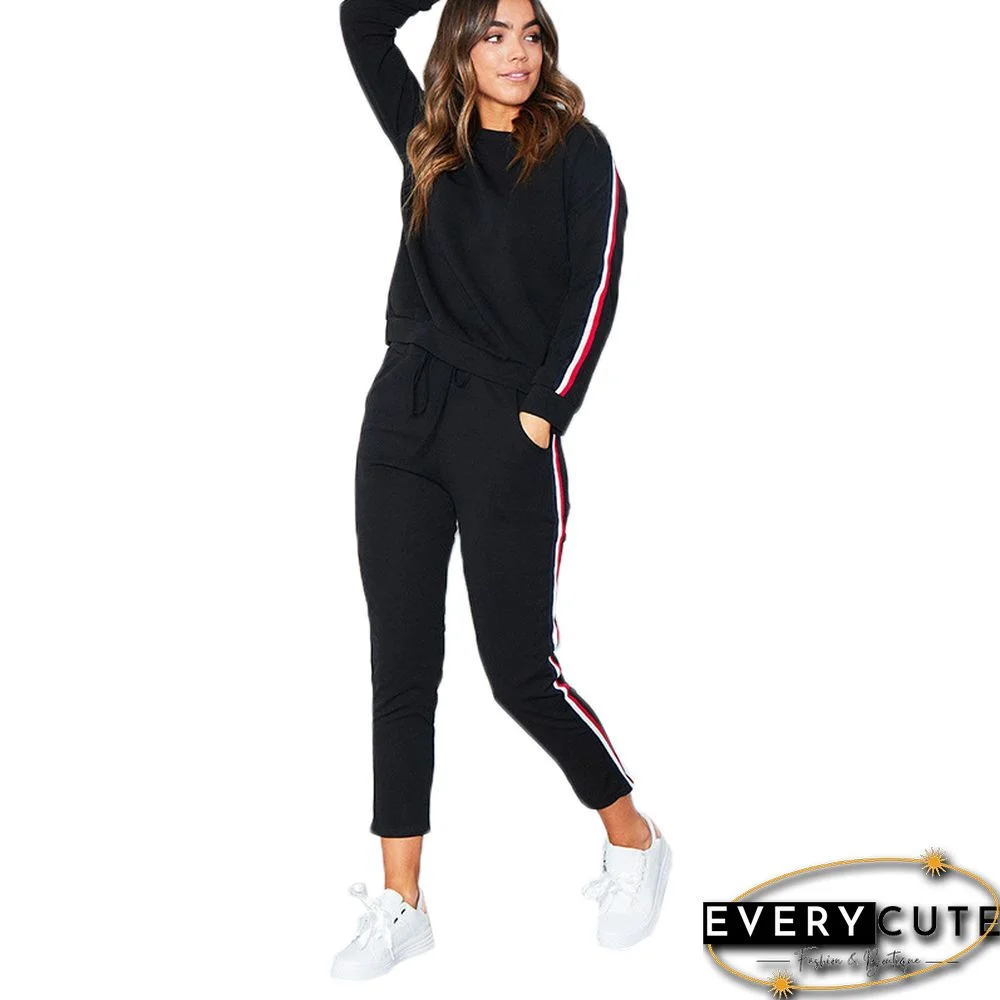 Black Side Striped Sweatshirt with Pant Set