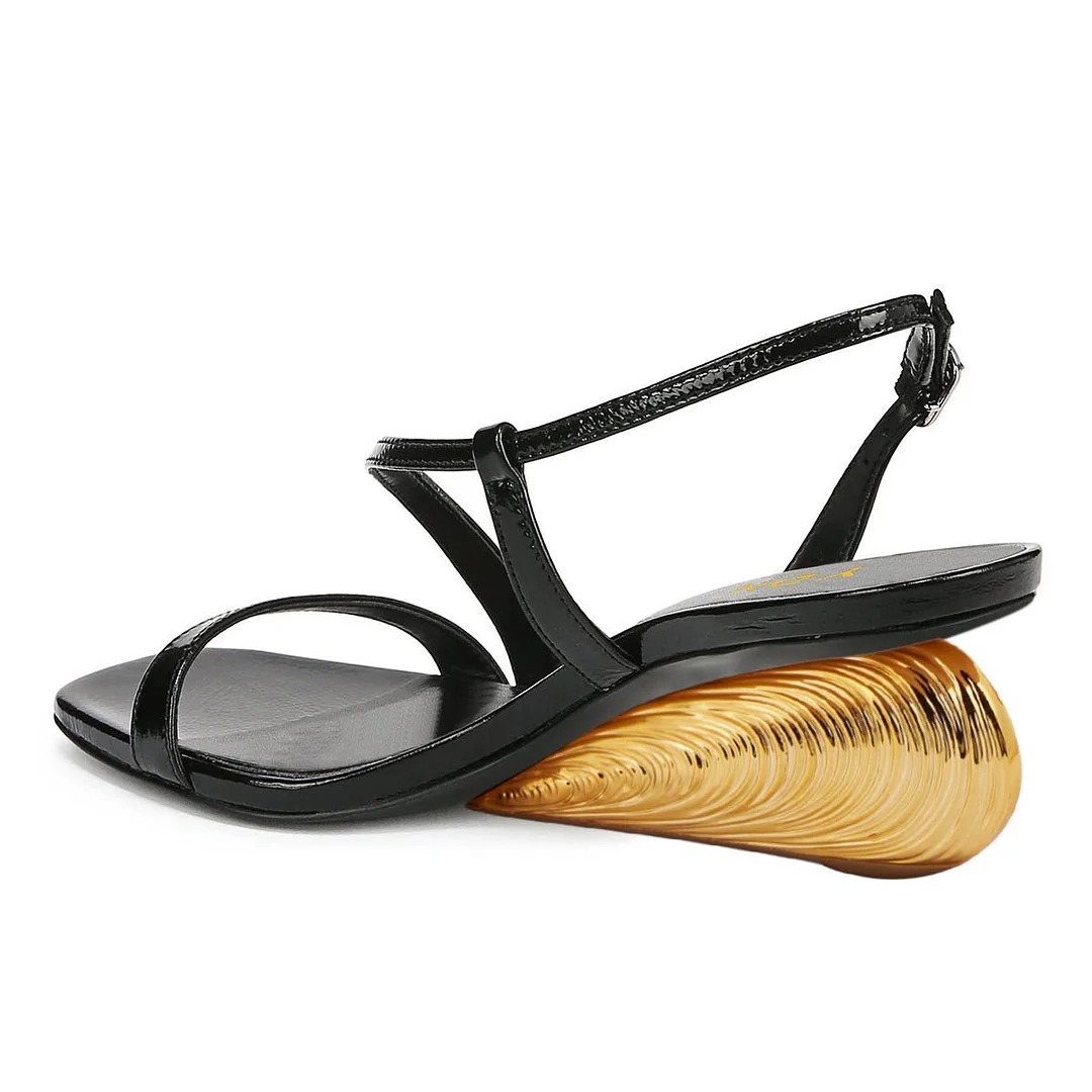 Chic Vegan Leather Open Square Toe Slingback Black Heels Sandals