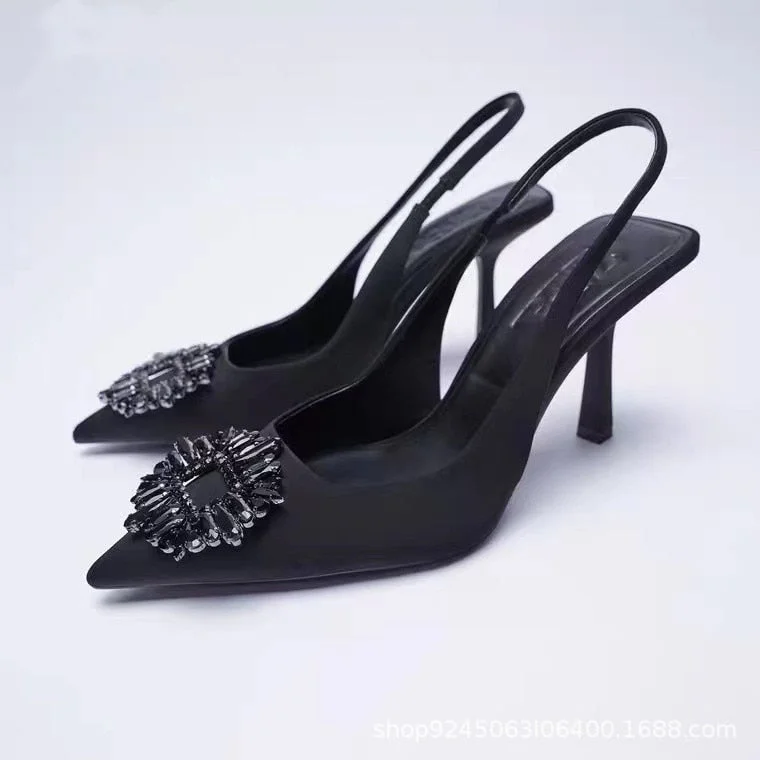 Vstacam new 2022 Women sandals black High heel slip-on Pointed temperament Mules Pointed Stiletto Single shoes party  women pumps