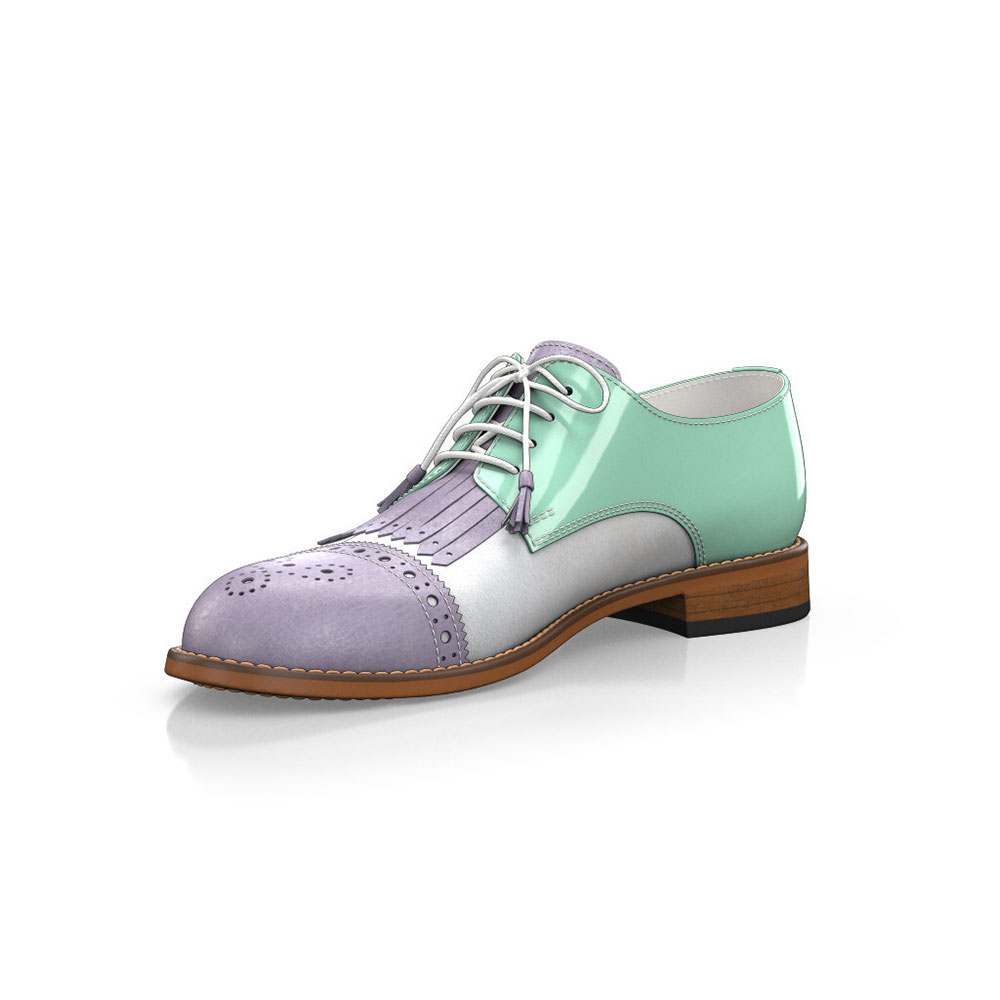 Purple & Turquoise Patchwork Fringe Lace-up Oxford Shoes Women Nicepairs