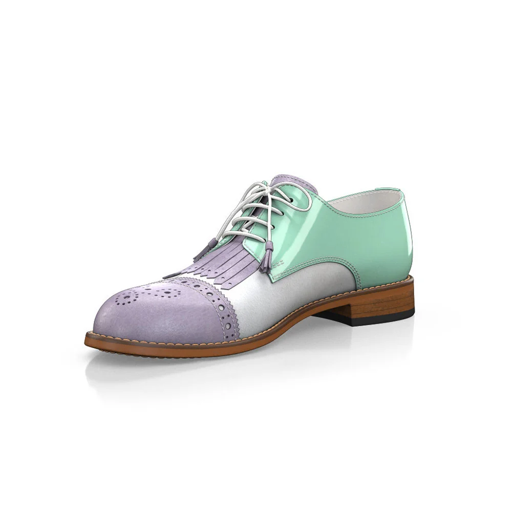 Lavender & Turquoise Patchwork Fringe Lace-up Oxford Shoes Women Nicepairs