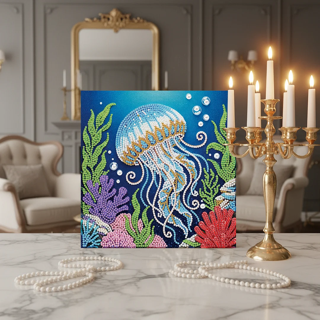 Jellyfish - DIY Pearl Diamond Art Kit With Frame 25*25cm