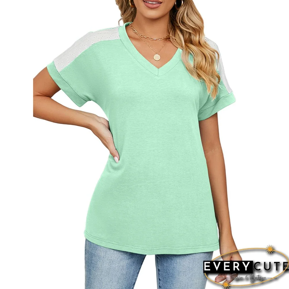 Fluorescent Green Raglan Sleeve V Neck T-shirt with Slit