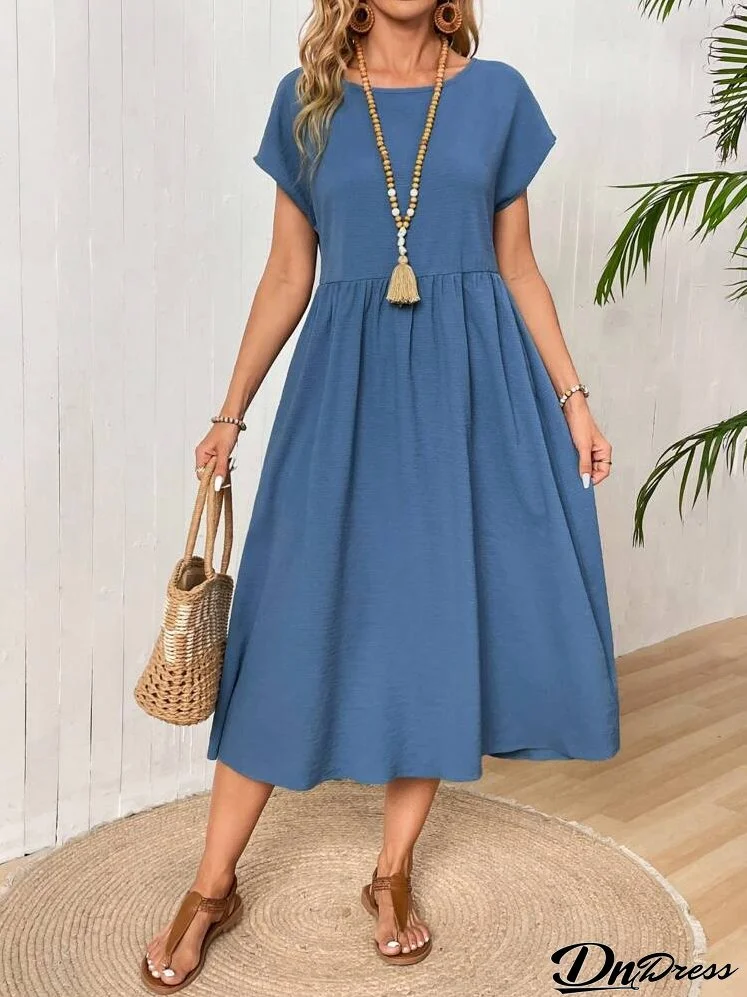 Women's Loose Solid Color Casual Dress With Slanted Pockets