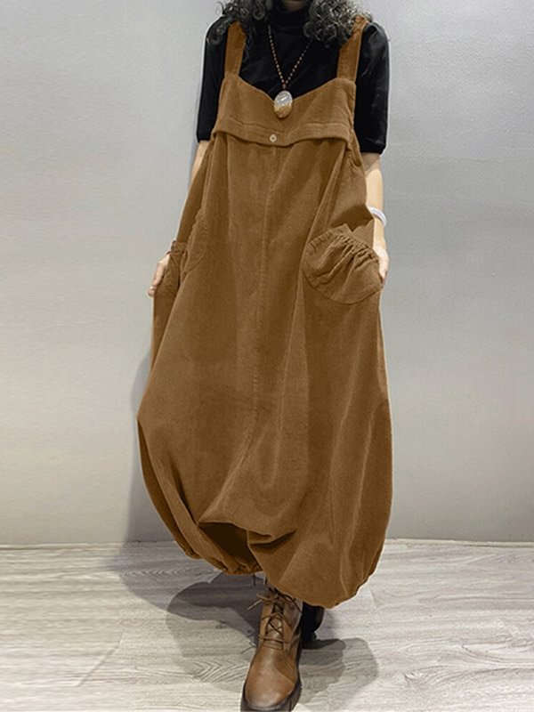Casual Loose Split-Joint Solid Color Overalls