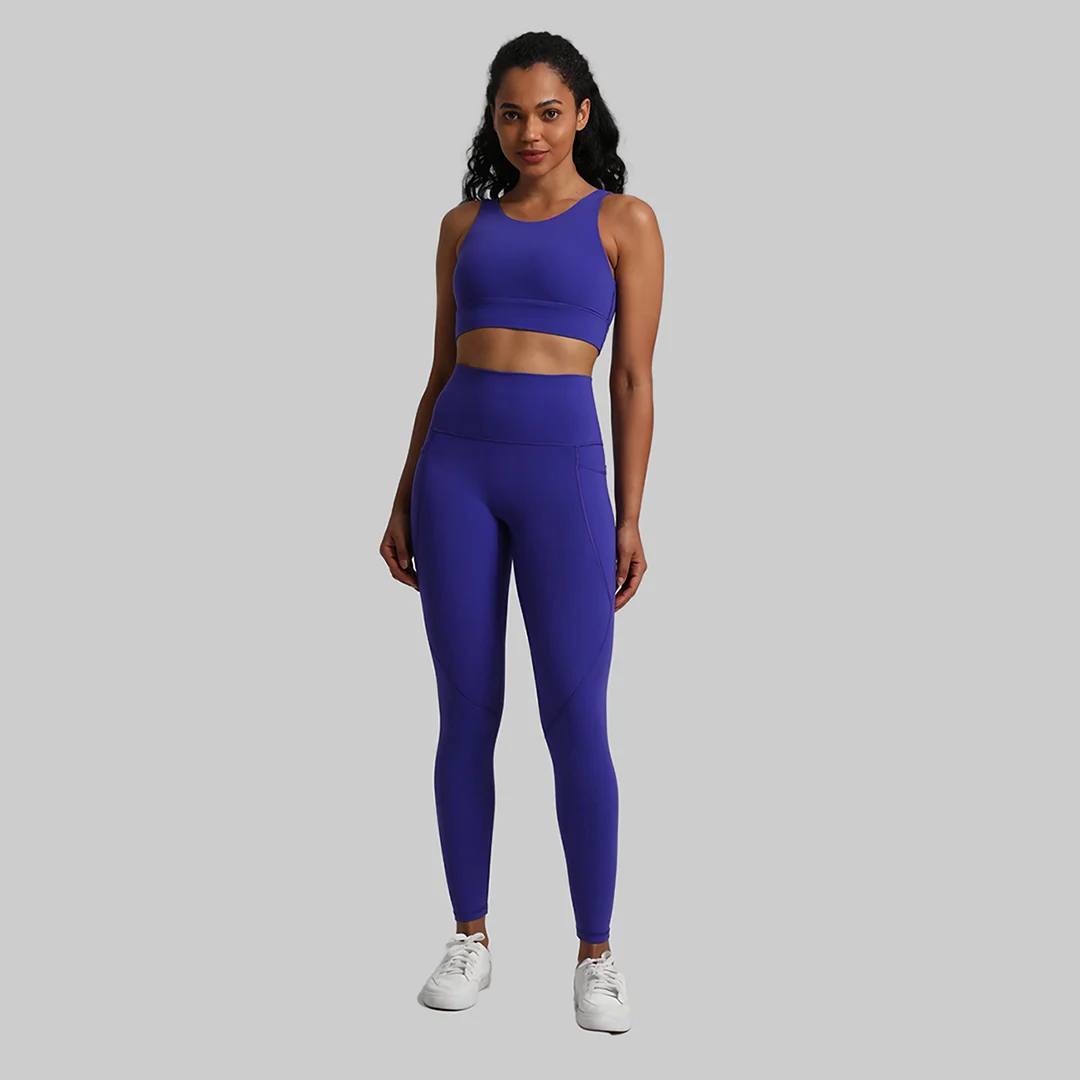 Solid color sports bra + Leggings 2-piece set