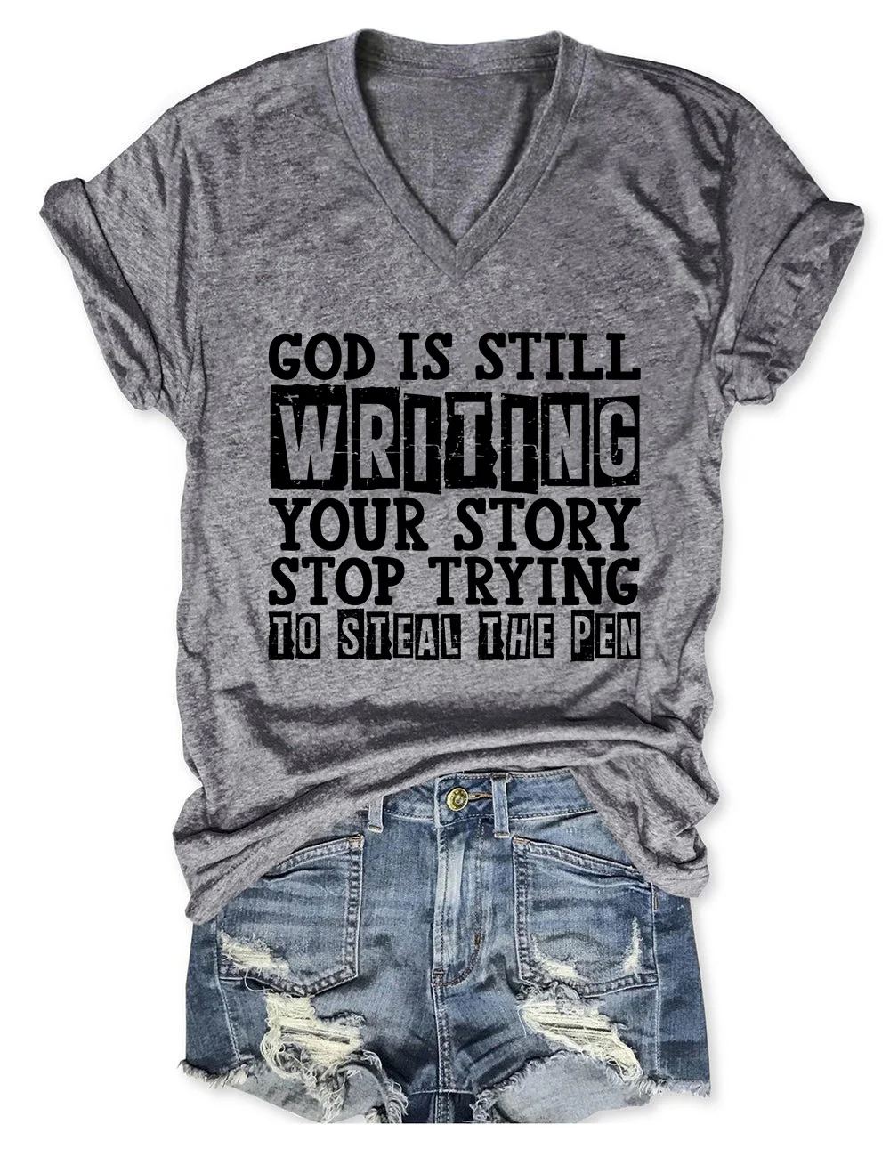 God Is Still Writing V-Neck T-Shirt