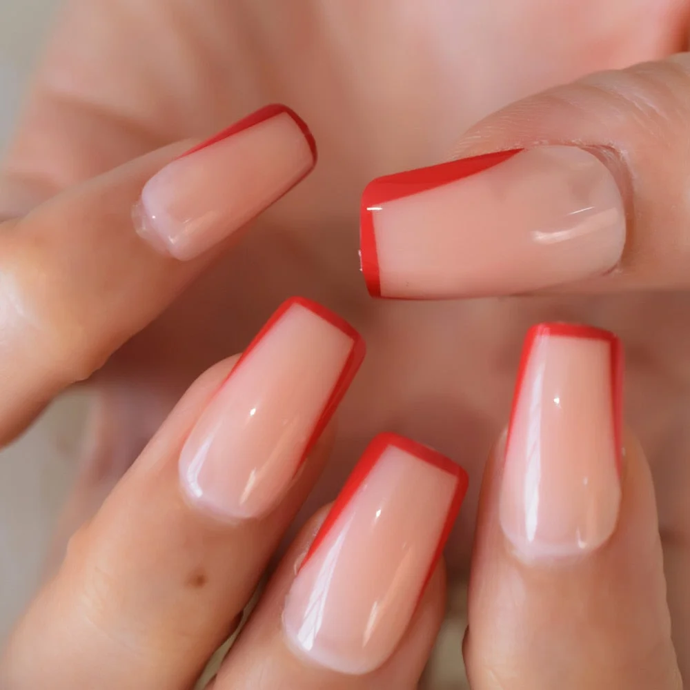 Iridescent White Instant French Nails Glitter Beveled Clear Short Square Fake Nail Art Tips Many Choice 24 Count 515-Nail Inspo