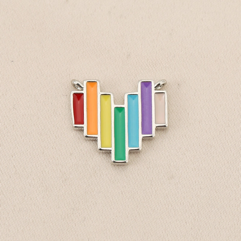 1 Piece Copper Rainbow Heart Shape Pendant