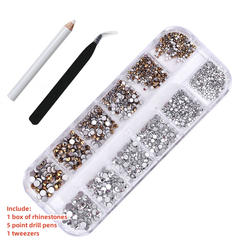 Multi-Size Nail Rhinestones Kit 3D Crystal AB DIY Nail Art Decors Diamond Gems Glitter Manicure Point Drill Pen Tweezers Tools #