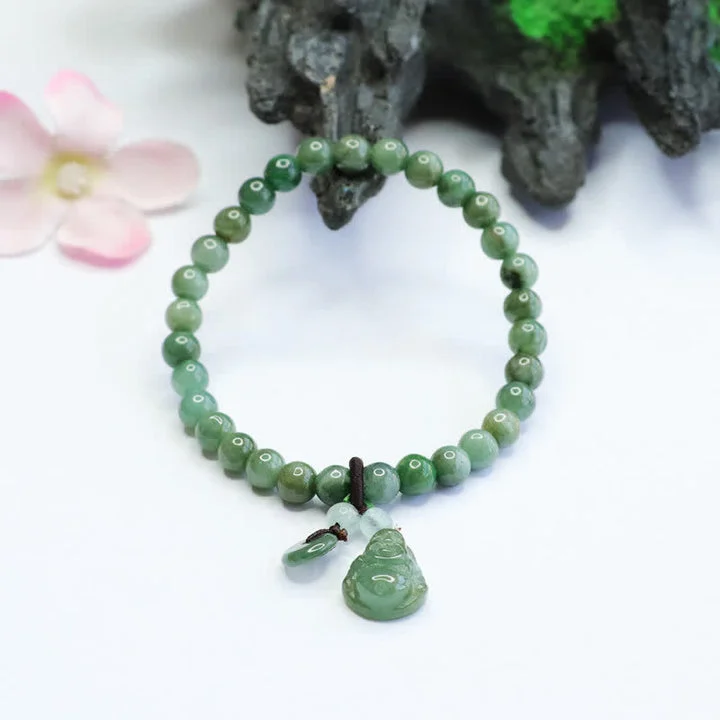 Cyan Jade Laughing Buddha Healing Bracelet