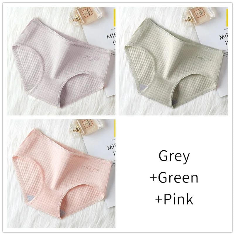 3Pcs Women Panties Lace Cotton Underwear Girls Mid Waist Briefs Lady Cute Sexy Lingerie Intimates Breathable Underpants Female