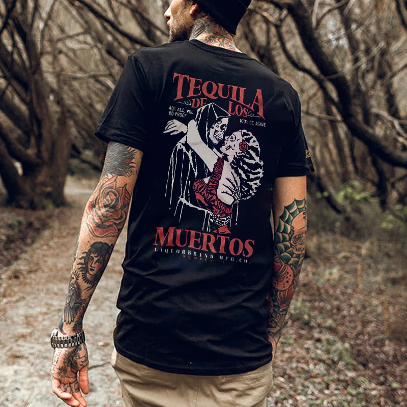Tequila De Los Muertos Printed Skeleton Lover T-shirt -  