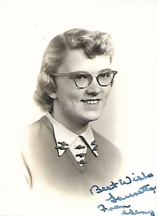 Found Photo Poster painting bw 1950's HIGH SCHOOL GIRL Original Portrait YOUNG WOMAN 15 28 ZZ