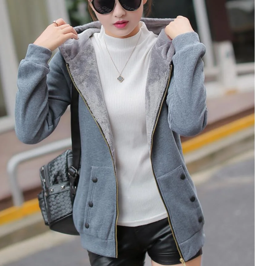 Women Hoodies Sweatshirt Female Casual Coat large size ladies plus velvet thickening hooded zipper jacket female youth outerwear