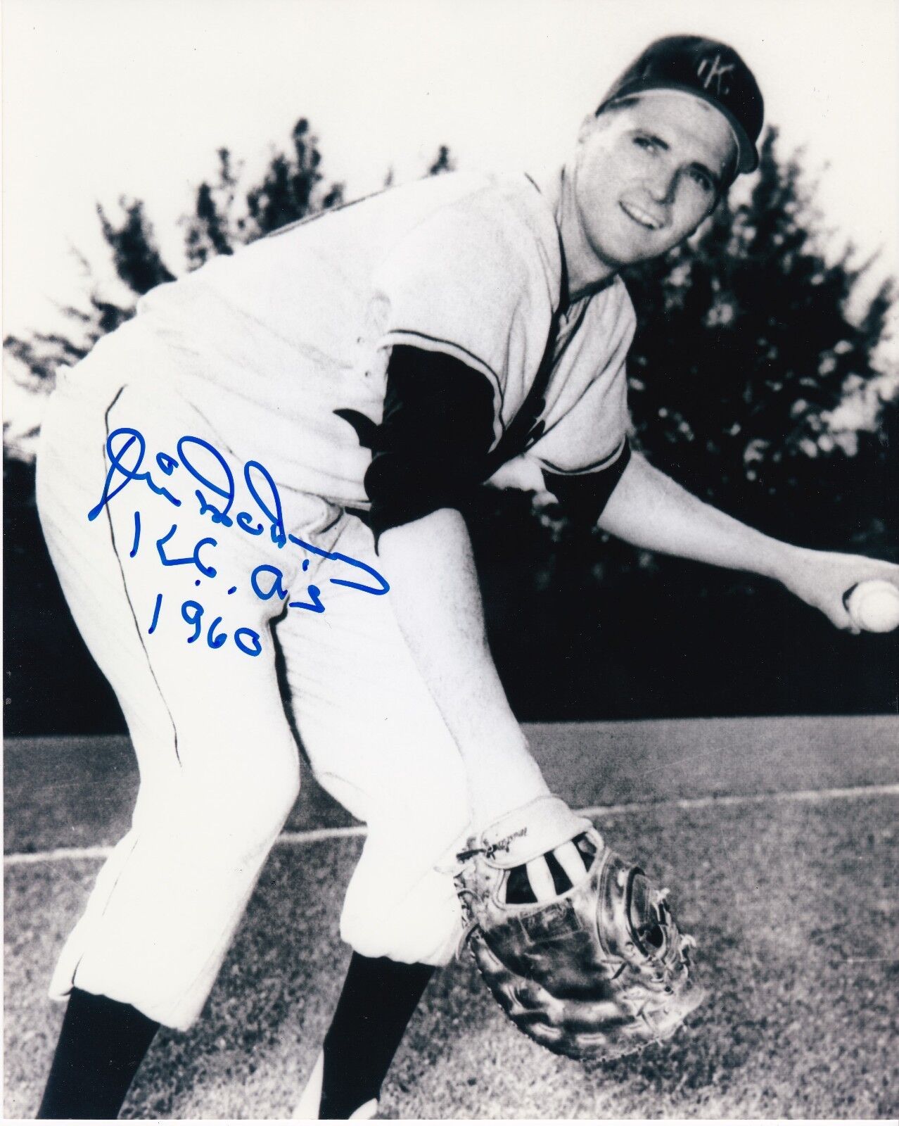 JIM MCMANUS KANSAS CITY A'S 1960 ACTION SIGNED 8x10