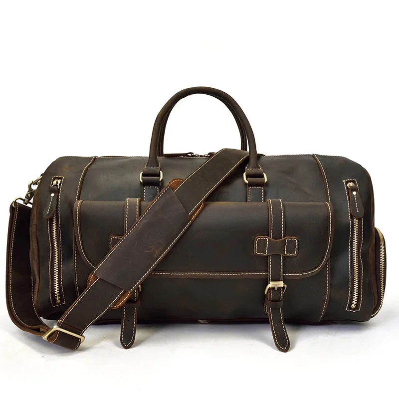 Pongl Selling Leather Travel Bag Vintage Leather Travel Duffle Bag With Shoe Pocket Weekend Bag Men Male travel bag luggage bag