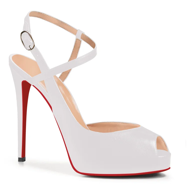120mm Women Slingback Matte Pumps Ankle Strap Stiletto Peep Toe Dress Red Bottoms Shoes VOCOSI VOCOSI