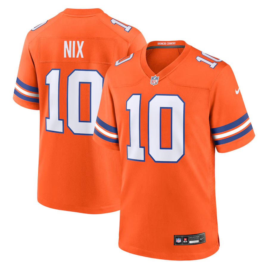 Denver Broncos Bo Nix Nike Orange Mile High Collection 1977 Throwback Player Game Jersey mysite