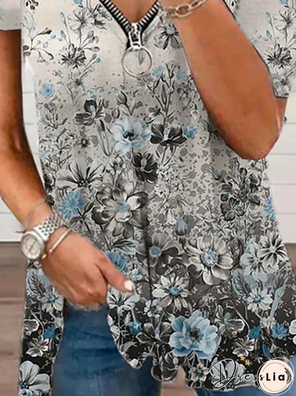 Plus size Floral Casual Short Sleeve T-Shirt