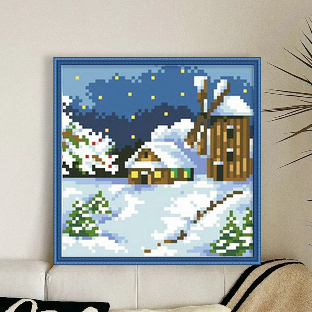 9CT Full Stamped Cross Stitch Bead Embroidery - Landscape Winter(Canvas|17*17CM)