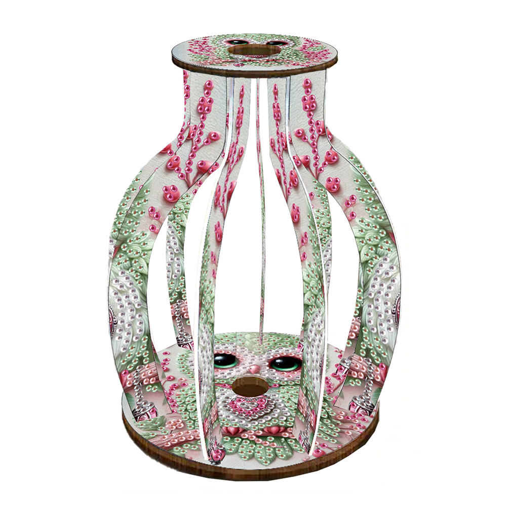 Acrylic Wood Diamond Painting Flower Vase 5D DIY Diamond Art Vase (Green Owl)