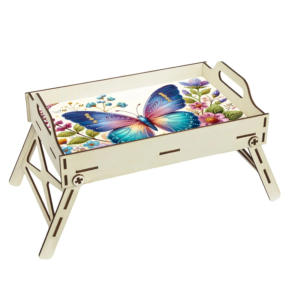 DIY Diamond Painted Dining Plate with Handle Wooden Food Tray Home Decor Gift