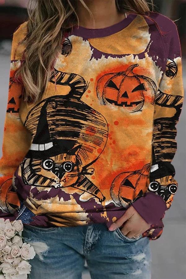 Casual Cartoon Print Round Neck Sweatshirt-Allyzone-Allyzone