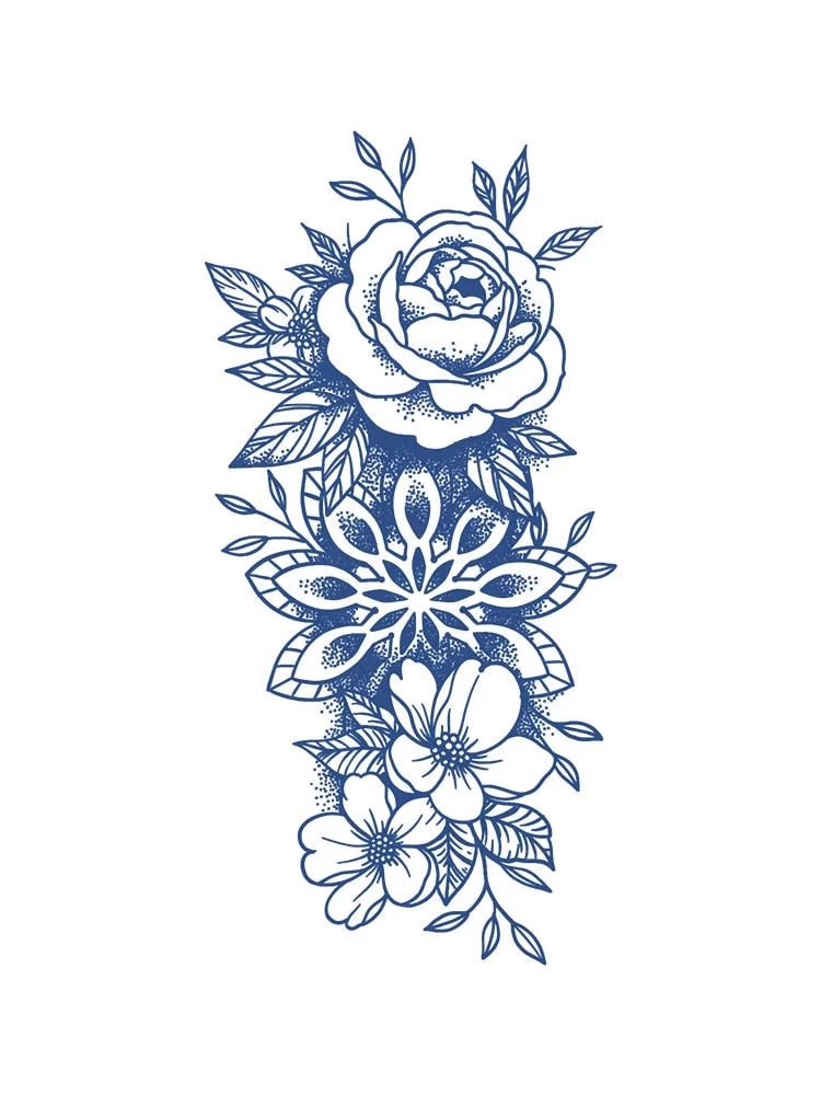 KT51-100 Semi-permanent herbal juice tattoo sticker flower arm clavicle non-reflective simulation tattoo big picture