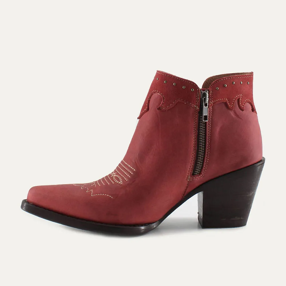 Red Snip Toe V-Cut Chunky Heel Studded Cowboy Boots for Women