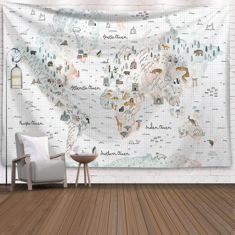 World Map 3D Print Polyester Geometric Wall Hanging Tapestry Decor Oil Painting Beach Towel Sleeping Pad Yoga Blanket Mat