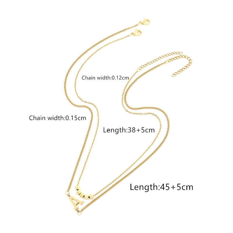 2 Pcs/set Gold Classic Fashion Initial Letter Copper Bead Stainless Steel Bracelet Women Necklace Suit