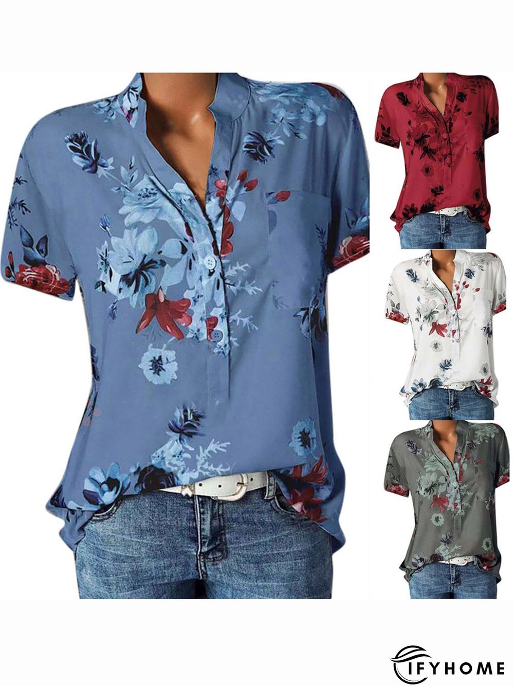 Women Floral Short Sleeve Casual Summer Blouse | IFYHOME