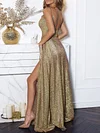 Shining Split-Front Spaghetti-Neck Evening  Maxi Dress
