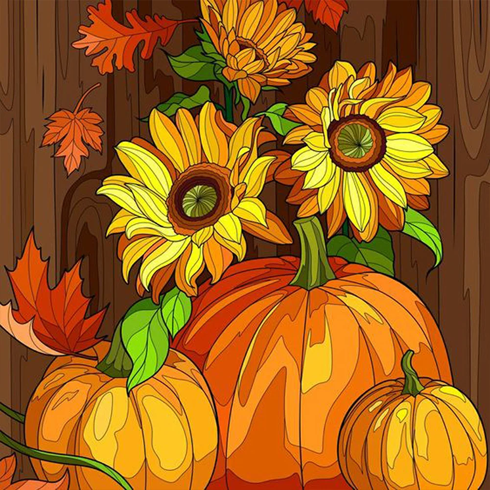 Full Round Diamond Painting 30*30cm - Pumpkin And Sunflower