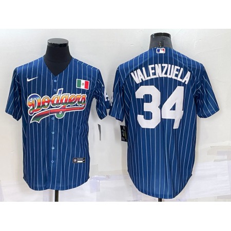 Men's Los Angeles Dodgers #34 Toro Valenzuela Navy Mexico Rainbow Cool Base Stitched Baseball Jersey OF6P