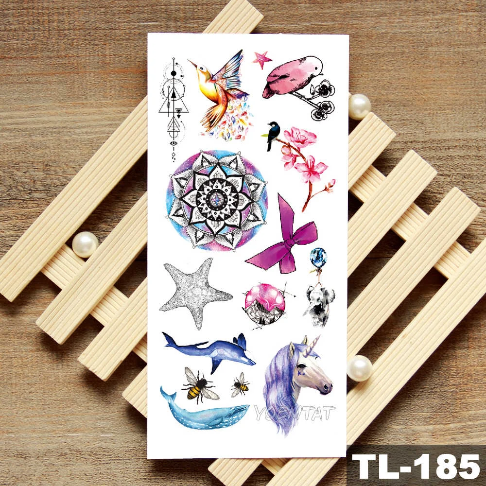 Sdrawing Owl Compass Waterproof Temporary Tattoo Sticker Flower Wolf Mountain Flash Tattoos Body Art Fake Arm tatoo Women