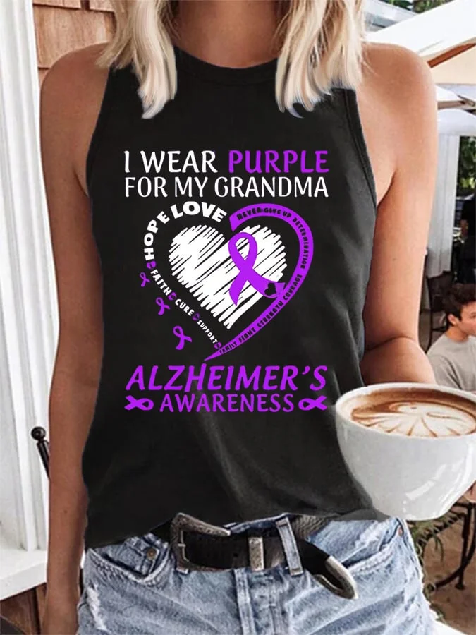 Women's I Wear Purple For My Grandma Alzheimer's Awareness Print Casual Tank Top socialshop