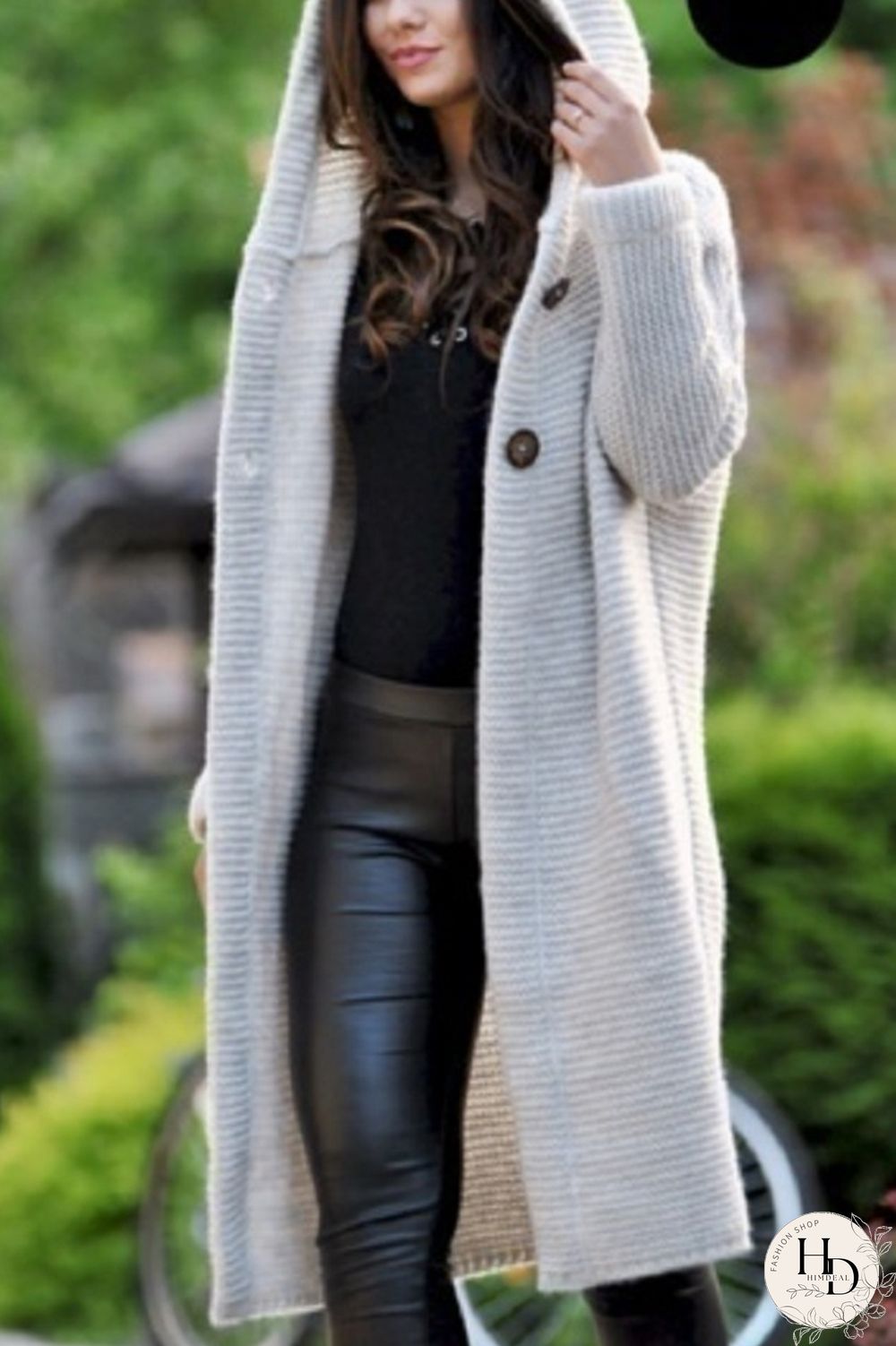 Beige Fashion Cardigan Hooded Long Jacket