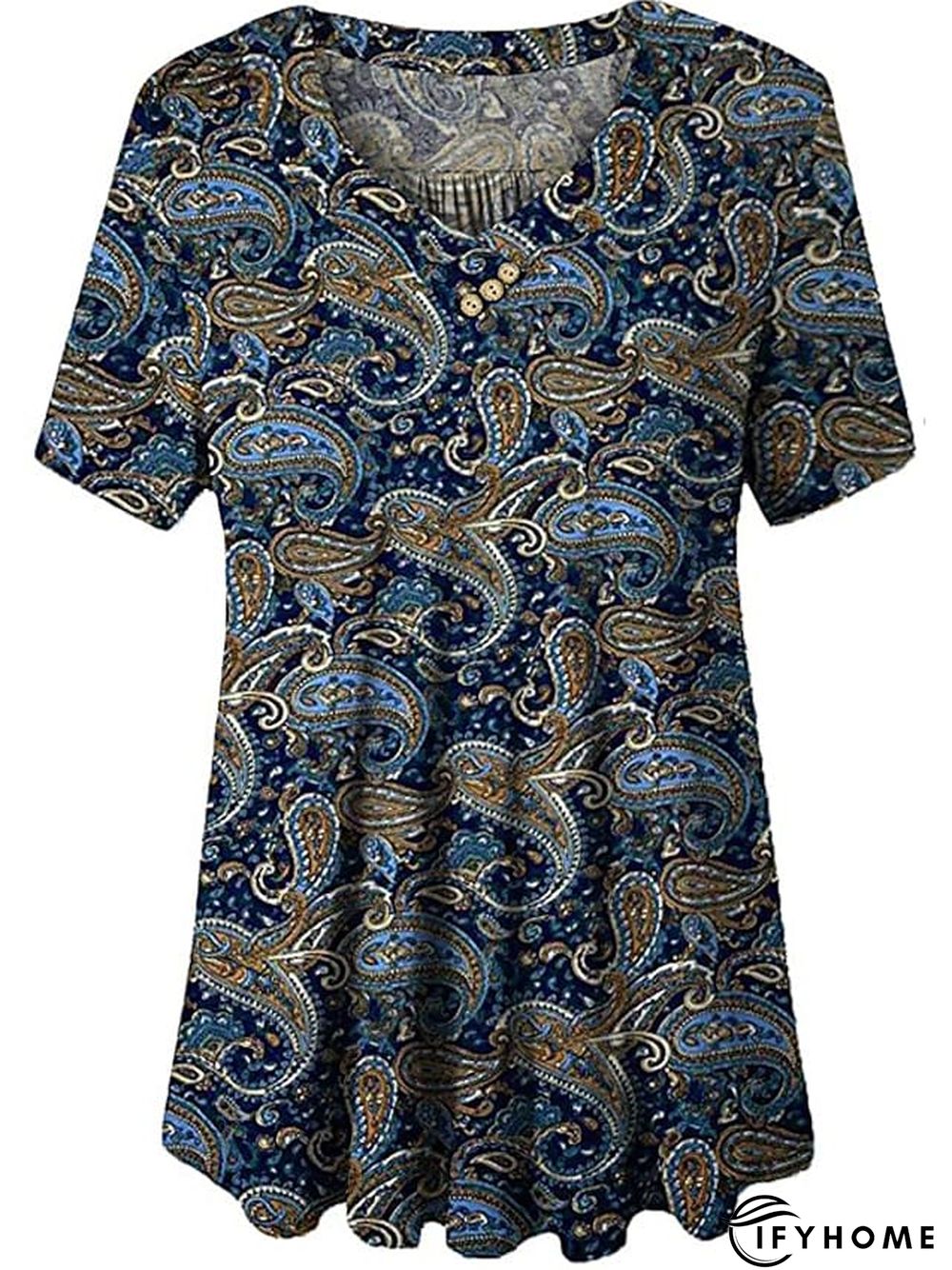Women's Shirt Blouse Denim Blue Black White Leopard Floral Print Short Sleeve Casual Holiday Basic V Neck Regular Floral Plus Size M | IFYHOME
