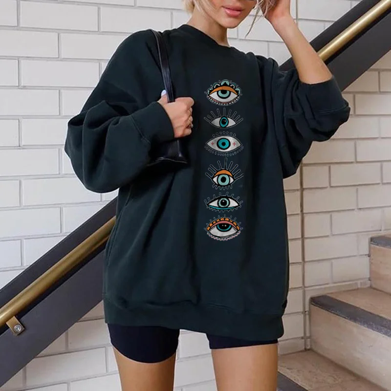   Retro Unique Eye Print Long Sleeve Sweatshirt - Neojana