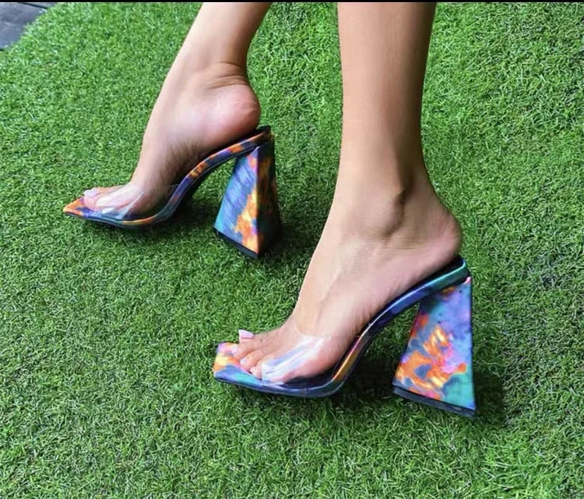 Dropshipping High Heel Sandals Women's Slides Open Toe Thick-Soled Ladies Slippers Party Mules Shoes Women Shoes High Heels Sexy